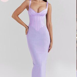 NWT House of CB Breeze Satin Maxi Dress Women's Size S Regular Cup Orchid